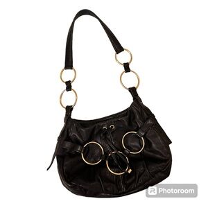 YSL Black Leather Ring Hobo Bag